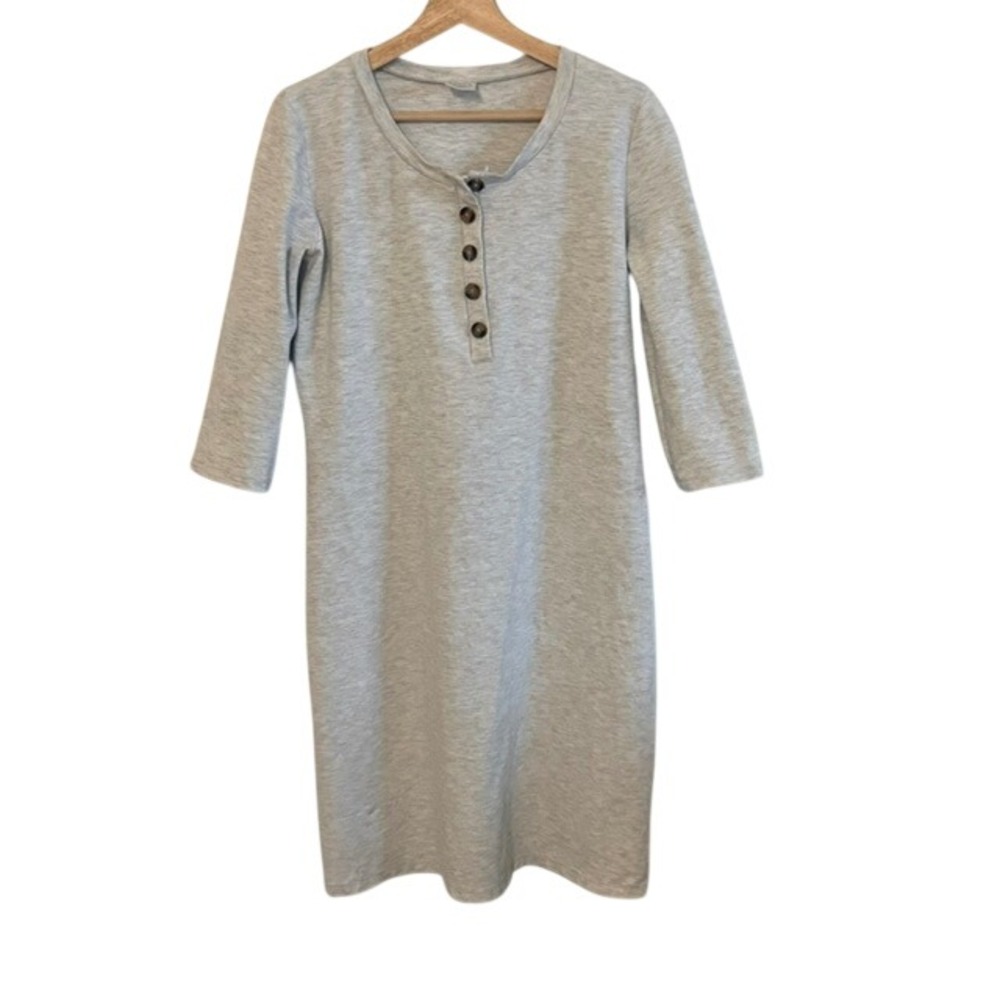 Lou Lou Henley Dress Womens L Gray Excellent 3/4 Sleeve Heathered Midi